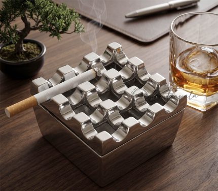Aluminium Windproof Cigar Cigarette Ashtray 9 Grids Nickel Glossy