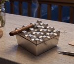 Aluminium Windproof Cigar Cigarette Ashtray 9 Grids Nickel Glossy