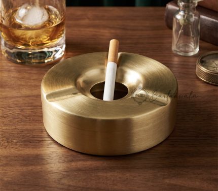 Pure Brass Round Ashtray - Glossy Finish