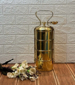 PURI - Pure Brass Tiffin/Lunch Box - 4 Compartment of 650 ML Each - Hand Crafted in India - Vintage Style