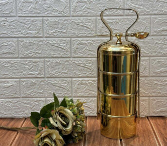 PURI - Pure Brass Tiffin/Lunch Box - 4 Compartment of 650 ML Each - Hand Crafted in India - Vintage Style