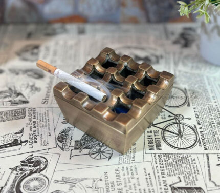 Pure Brass Ashtray, 9 Grids, Windproof Tabletop, Antique Finish