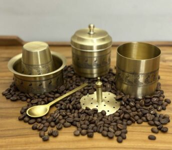 Brass Coffee Filter, Dabara Set and Coffee Spoon