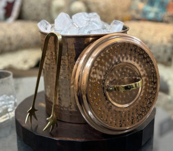 Ariel Ice Bucket - Stainless Steel, Hammered Copper, Brass Tong