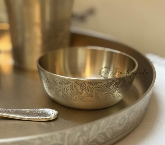 Indian Flower Kansa/Bronze Thali Set