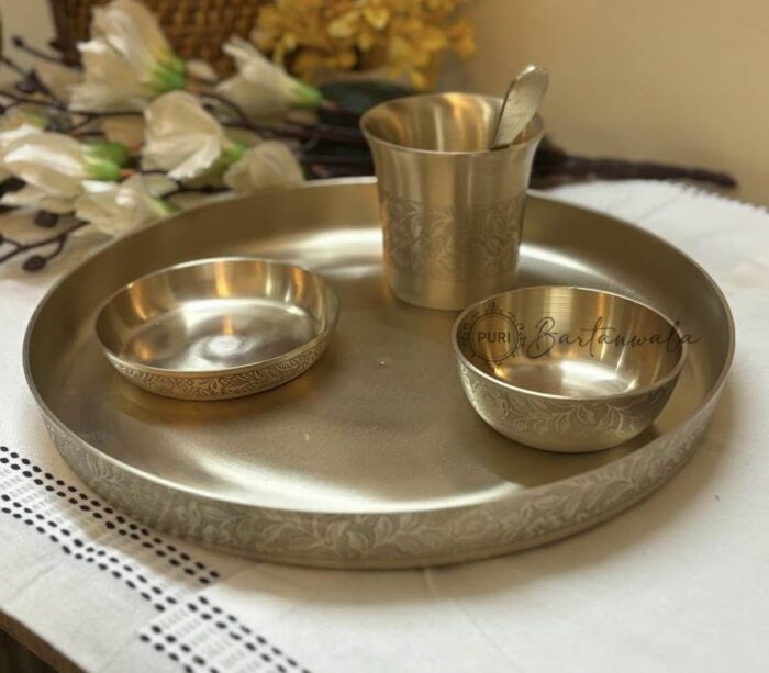 Indian Flower Kansa/Bronze Thali Set