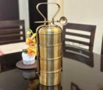 Vintage Style 4-Tier Pure Brass Tiffin Lunch Box with Inner Tin Lining & Spoon