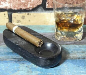 Marble Cigar Ashtray Single Notch-Black