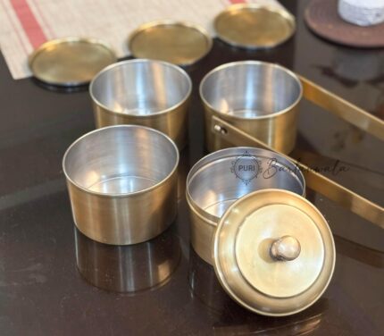 Vintage Style 4-Tier Pure Brass Tiffin Lunch Box with Inner Tin Lining & Spoon