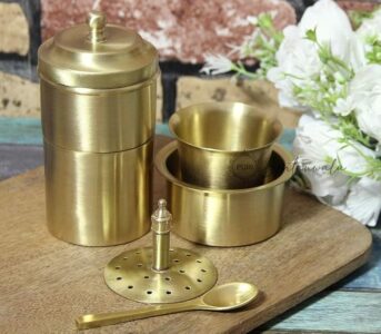 Brass South Indian Coffee Filter with Dabara Set & Spoon – Matt Finish