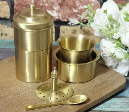 Brass South Indian Coffee Filter with Dabara Set & Spoon – Matt Finish