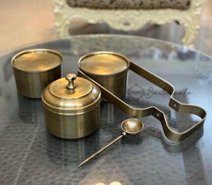 Vintage Style 4-Tier Pure Brass Tiffin Lunch Box with Inner Tin Lining & Spoon