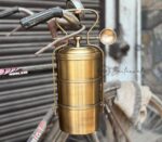 Vintage Style 4-Tier Pure Brass Tiffin Lunch Box with Inner Tin Lining & Spoon