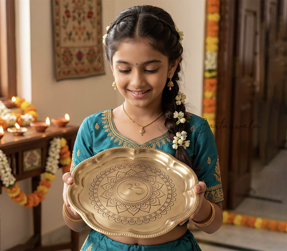 Brass Pooja Thali with Om Design (3) Brass Pooja Thali with Om Design
