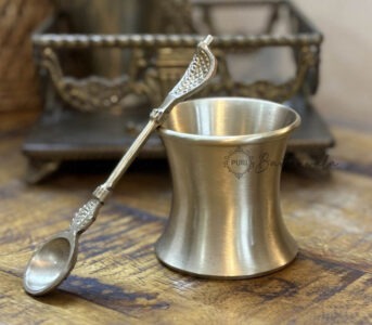 Pure Brass (Pital) Panchamrit / Water Pot with Brass Spoon