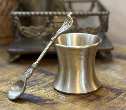 Pure Brass (Pital) Panchamrit / Water Pot with Brass Spoon