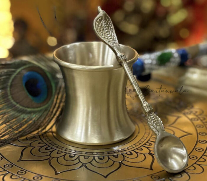Pure Brass (Pital) Panchamrit / Water Pot with Brass Spoon