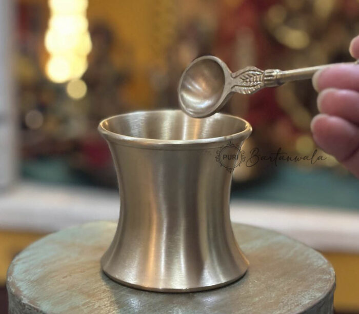 Pure Brass (Pital) Panchamrit / Water Pot with Brass Spoon
