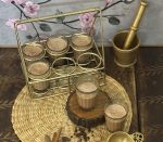 Durbari Chai Stand – 6 Glass Holder, Brass Finish Steel