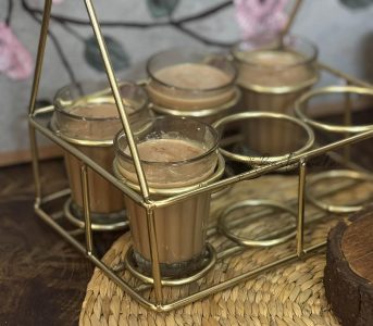 Durbari Chai Stand – 6 Glass Holder, Brass Finish Steel