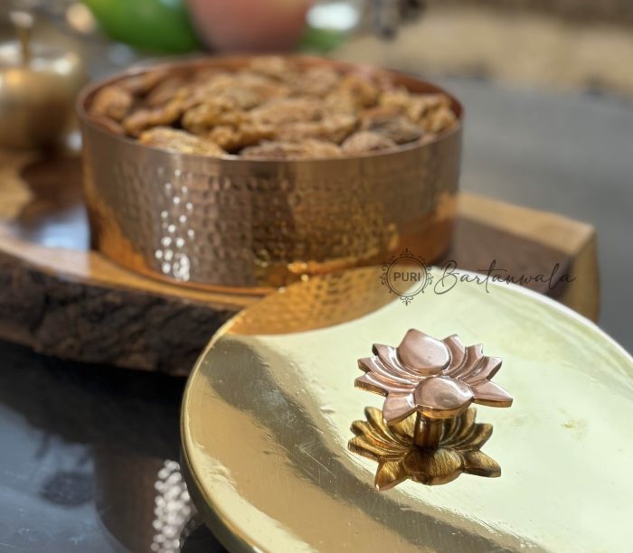 Pure Copper Hammered Dry Fruit & Dates Container with Brass Lid