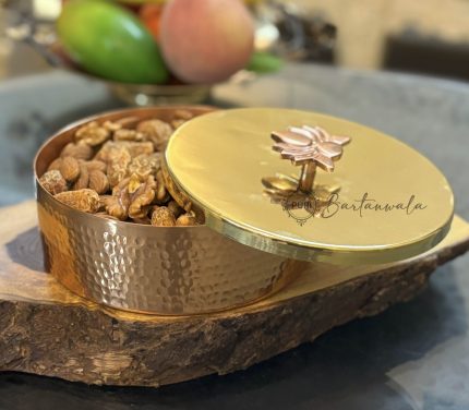 Pure Copper Hammered Dry Fruit & Dates Container with Brass Lid