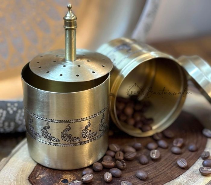 Brass South Indian Coffee Filter – 250ml Indian Peacock