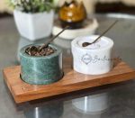 Marble Salt & Pepper Set – Green White with Rose Gold