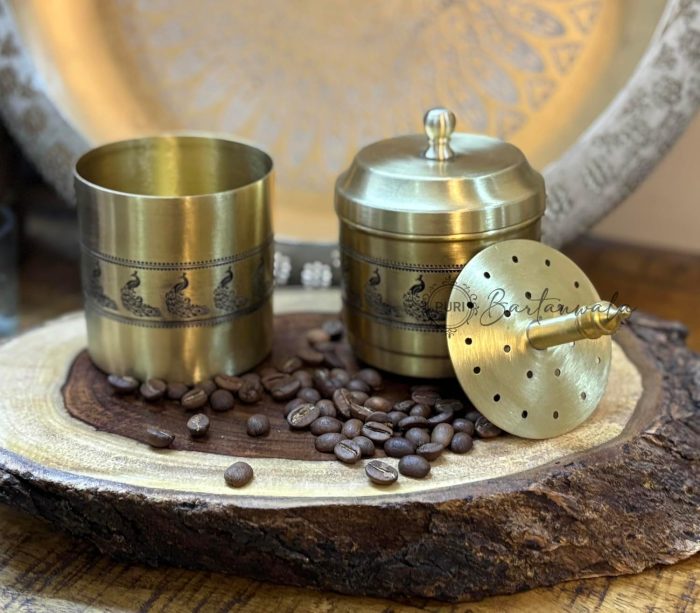 Brass South Indian Coffee Filter – 250ml Indian Peacock