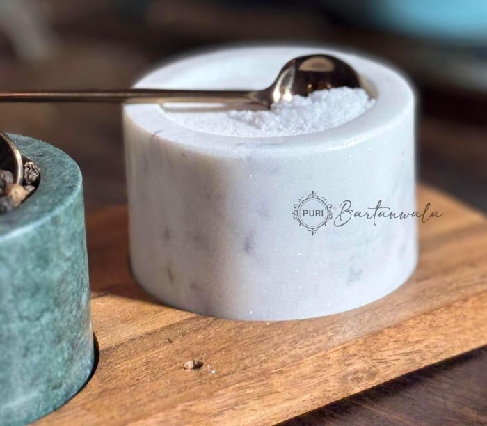 Marble Salt & Pepper Set – Green White with Rose Gold
