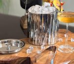 Wood Log Ice Bucket 1500ml – Stainless Steel with Tong