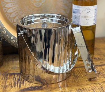 Wood Log Ice Bucket 1500ml – Stainless Steel with Tong