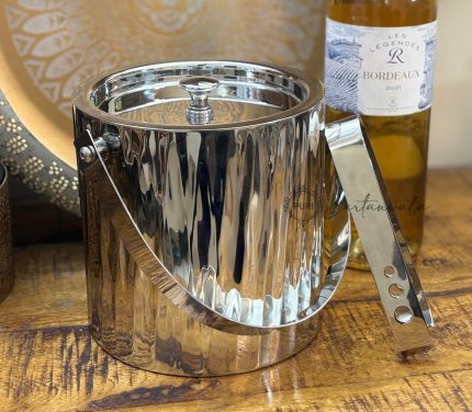 Wood Log Ice Bucket 1500ml – Stainless Steel with Tong