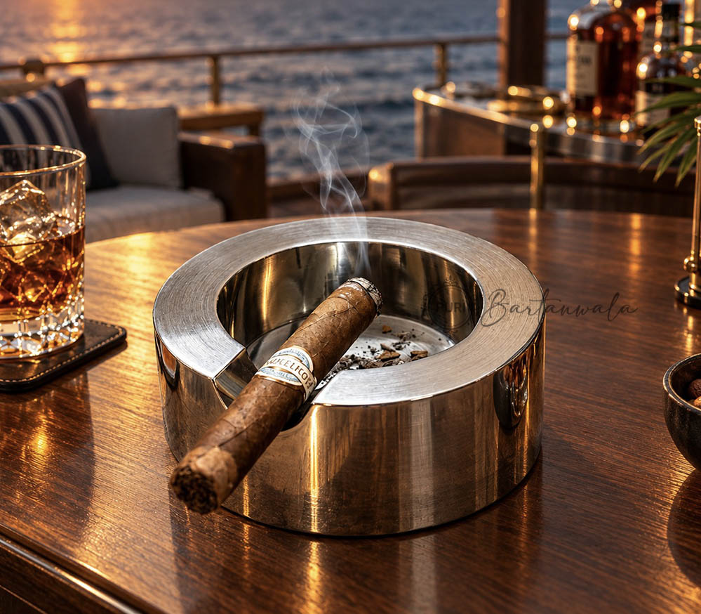 Aluminium-Cigar-Ashtray-Single-Notch-Nickel-Finish (2) Nickel Glossy Aluminium Cigar Ashtray – Single Notch Design
