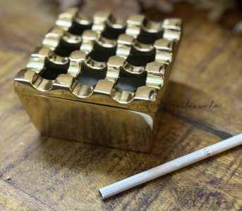Glossy Brass Cigar Ashtray – 9 Grid Windproof Tabletop