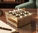 Glossy Brass Cigar Ashtray – 9 Grid Windproof Tabletop