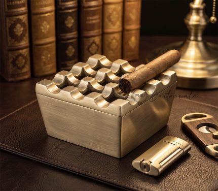 Matt Finish Brass Cigar Ashtray – 9 Grid Windproof Tabletop