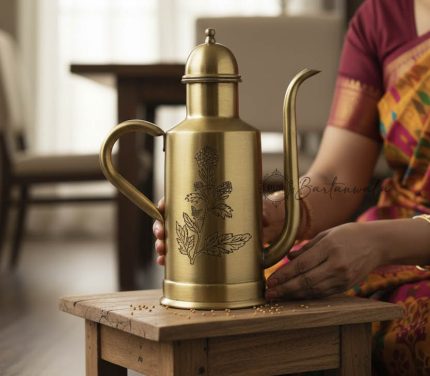 Brass Oil Bottle Inside Tin/Kalai Plating And Outside Matt Finish