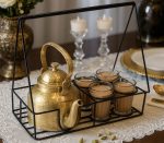 Bombay Cutting Chai Set – 4 Glass Stand & Brass Kettle 1.25L