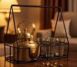 Bombay Cutting Chai Set – 4 Glass Stand & Brass Kettle 1.25L