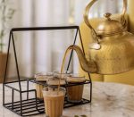 Bombay Cutting Chai Set – 4 Glass Stand & Brass Kettle 1.25L