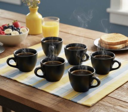 Black Stoneware Espresso Cup Set of 6 (60 ml) – Matt Finish