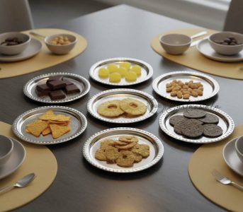 Glossy Stainless Steel Arabian Snack Plate Set (6 Pieces)