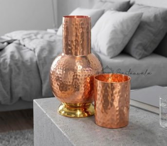 Pure Copper Bedside Water Carafe with Glass | 700 ml