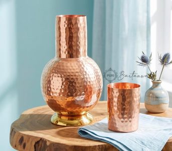 Pure Copper Bedside Water Carafe with Glass | 700 ml