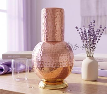 Pure Copper Bedside Water Carafe with Glass | 700 ml