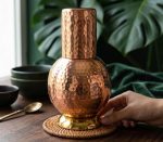 Pure Copper Bedside Water Carafe with Glass | 700 ml
