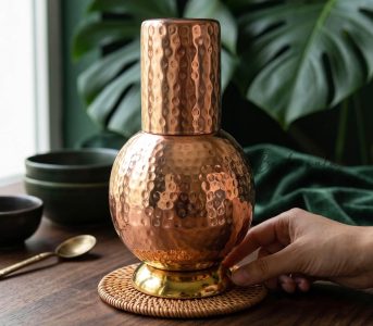 Pure Copper Bedside Water Carafe with Glass | 700 ml
