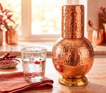 Pure Copper Bedside Water Carafe with Glass | 700 ml