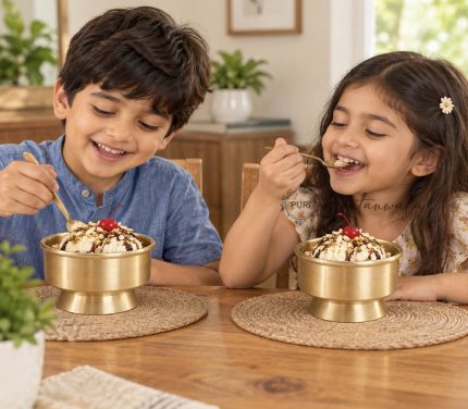 Brass Ice Cream Bowl Set of 2 with Spoons